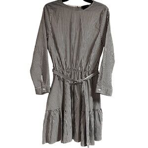 Aqua Gray And White Striped Long Sleeve‎ Sundress Belted, Women's Size Large